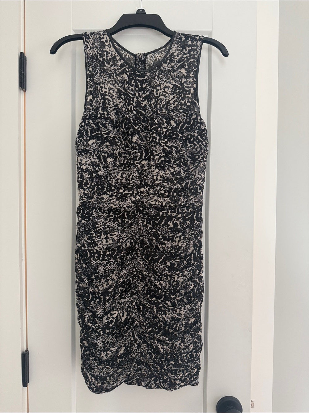 H&M Black and White Ruched Sleeveless Mini Dress